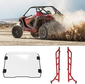 Ew-c1246v02 Elitewill C1084 Front Windshield And Red Side Rock Sliders For 20-24 Polaris Rzr Pro Xp